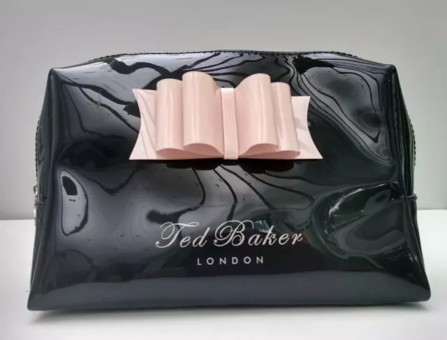 Ted Baker Wash Bag Make-Up Case Travel Pouch Black  Toiletry Wash Bow patent