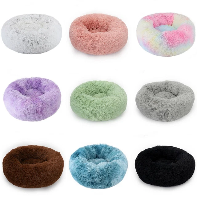 Donut Plush Pet Dog Cat Bed Fluffy Soft Warm Calming Bed Sleeping Kennel Nest