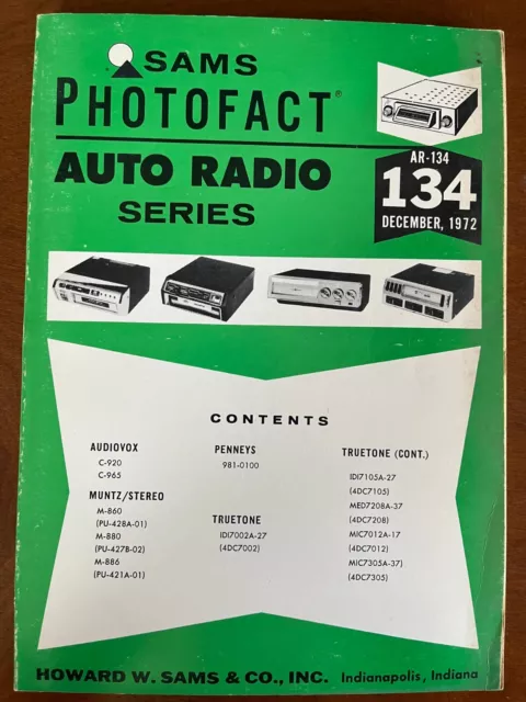 Sams Photofact Auto Radio Series AR-134 December 1972