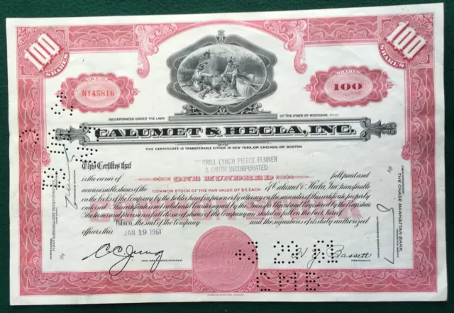 Vintage Calumet & Hecla, Inc. Stock Certificate