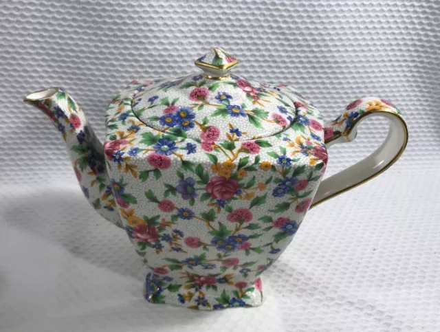 Royal Winton Grimwades Old Cottage Chintz 1995 Teapot With Instructions 2