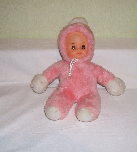 Poupee/ Doudou Peluche- Nounours- Vintage- Rose Et  Blanc - 29Cm - Collection -