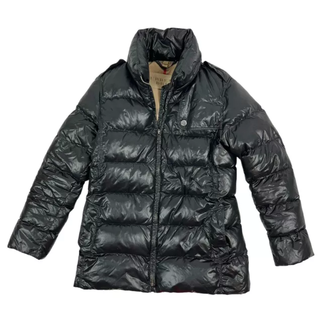 Burberry Brit 100% Goose Down Puffer Jacket Packaway Hood Gloss Black Sz M