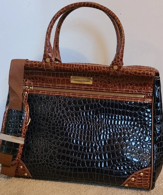 SAMANTHA BROWN Croco-Embossed Carry On Navy Blue Overnight Bag / Satchel
