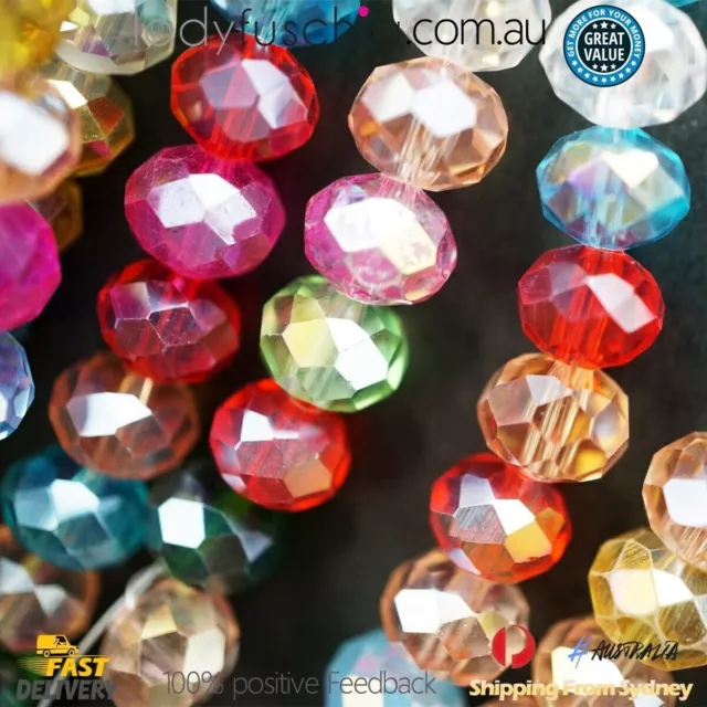 1 Strand 8mm Multi Rondelle Faceted Glass Crystal Beads Multiple Colour 65 PCs 2