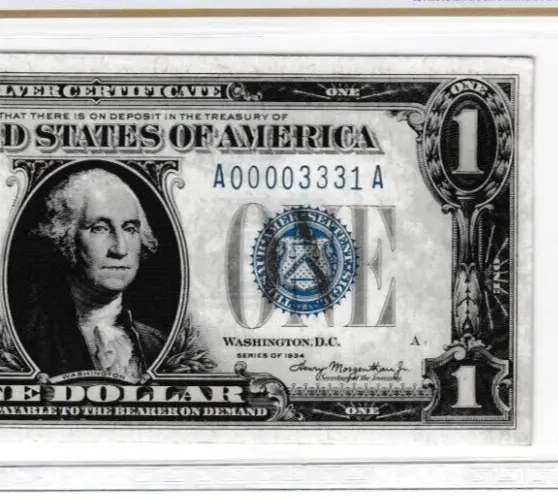 LOW SERIAL # A 00003331 A  $1 1934  SILVER CERTIFICATE FUNNY BACK  Fr. 1606 PCGS