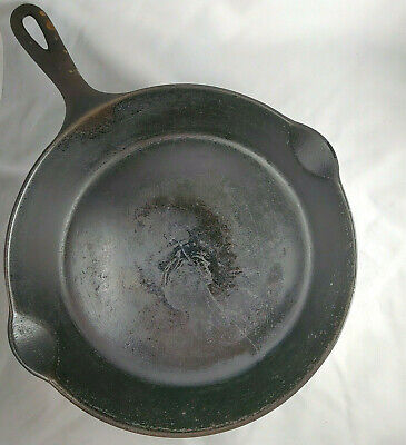 VTG Griswold # 7 Large Block Logo Cast Iron Skillet 701 With Heat Ring - Cracked