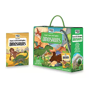 Sassi Travel, Learn and Explore - Puzzle and Book Set - Dinosaurs, 205 pcs