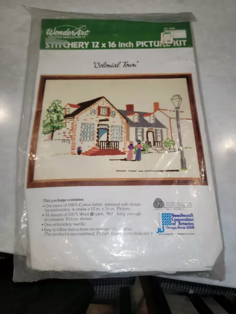 Wonderart "Colonial Town" Needlecraft Stitchery Kit #5458 12x16 NEW Vintage