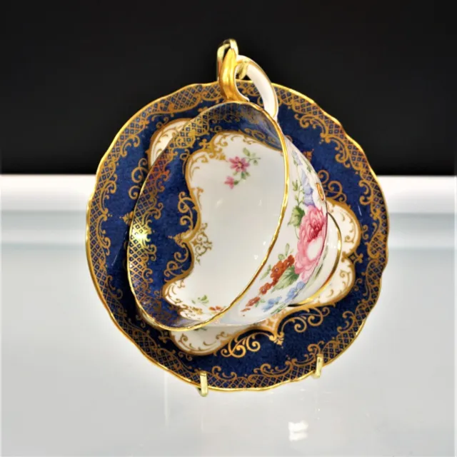 Crown Staffordshire Cobalt Blue And Gold Floral Tea Cup & Saucer Set A15841