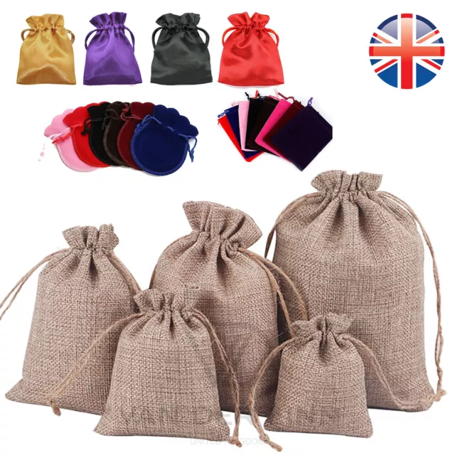 VDL Burlap Jute Gift Bags Velvet Silky Satin Jewellery Pouches Wedding Favour