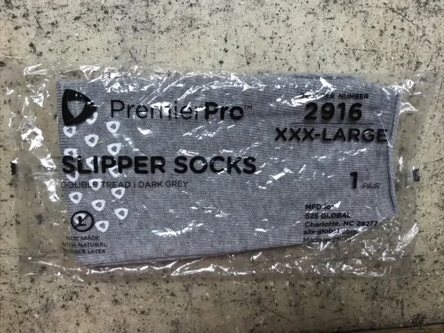 New Gray Premier Pro XXX-Large Medical Slipper Socks - 2916 - 1 Pair Fast Ship!