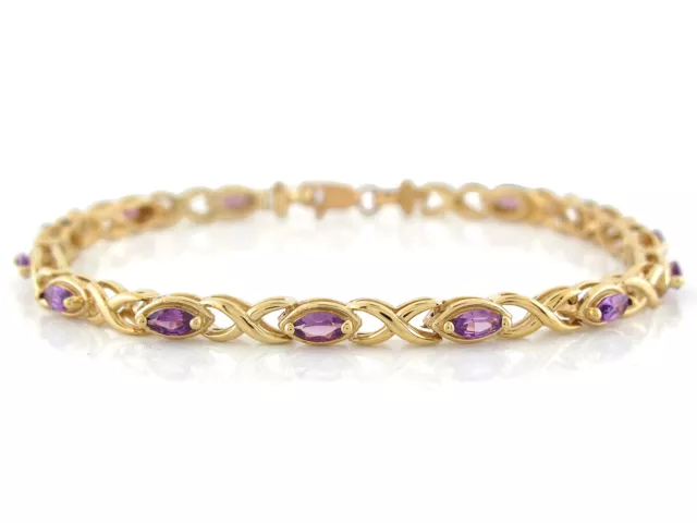 10k or 14k Yellow Gold Ladies Exquisite Real Amethyst Cris-cross Design Bracelet