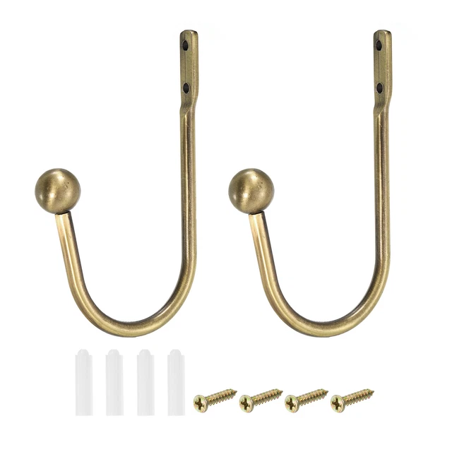 2Pcs Aluminum Alloy Wall Mounted Curtain Holdback U Shaped Drapery Hooks, Bronze