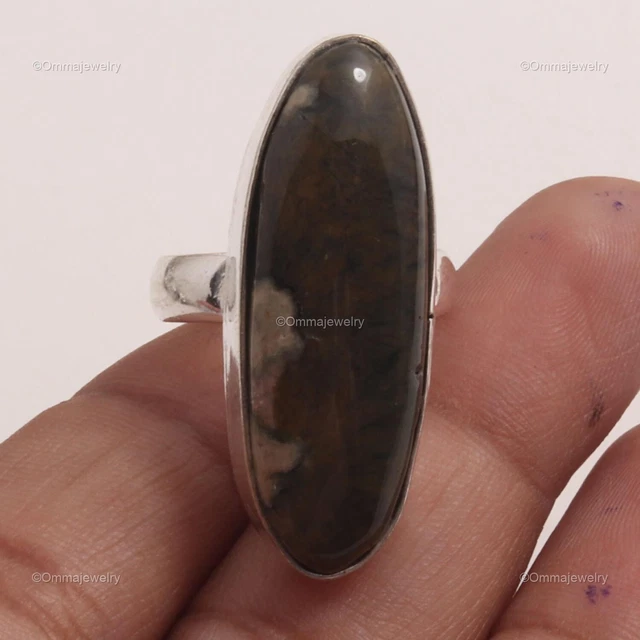 Ocean Jasper Cluster Ring Size 6 Handcrafted Silver Plated Ethnic Jewelry
