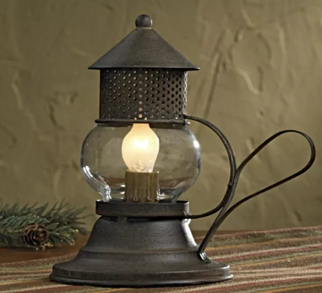 New Primitive Farmhouse BROWN ELECTRIC CANDLE LAMP LANTERN Plug Light Lamp