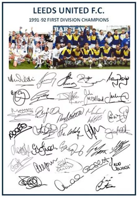 207. 1991-92 Leeds United Signed Team Sheet (PRINTED AUTOGRAPHS - A4)