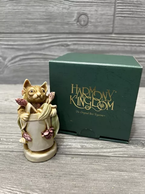 Harmony Kingdom Algenon Figurine w/ Trinket Box Kitty Cat in Flower Pot England