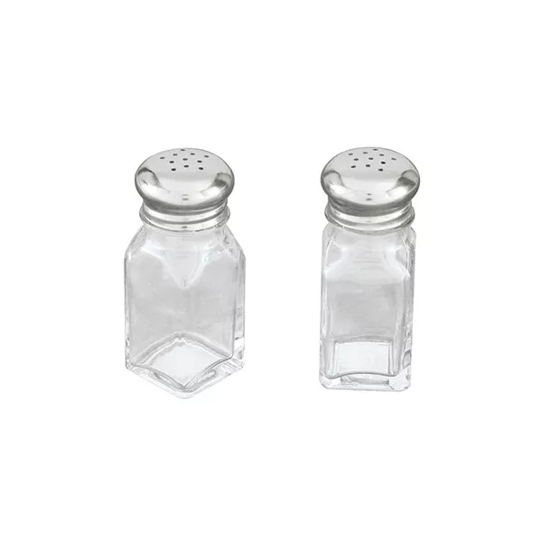 Salt & Pepper Shaker Set 60mL Square Style Glass & Stainless Steel