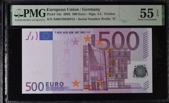 RARE aUNC 500 Euro Germany European Union 2002 Trichet P-14x R013A1 PMG 55EPQ RARE aUNC 500 Euro Germany European Union 2002 Trichet P-14x R013A1 PMG 55EPQ