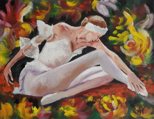 YARY DLUHOS Woman Figure Ballet Dance Music Theater Original Art Oil Painting