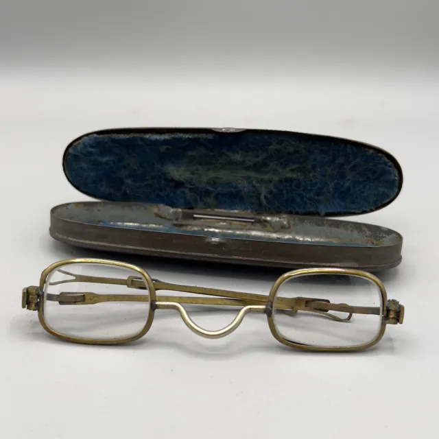 Civil War Era 1860 C. Parker Tin Sunglass Case W/ Period Spectacles Slide Tempal