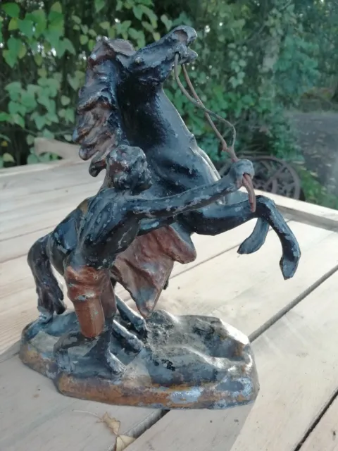 Victorian Painted Spelter 'Guillaume Coustou'  Marley Horse & Groom Circa 1880