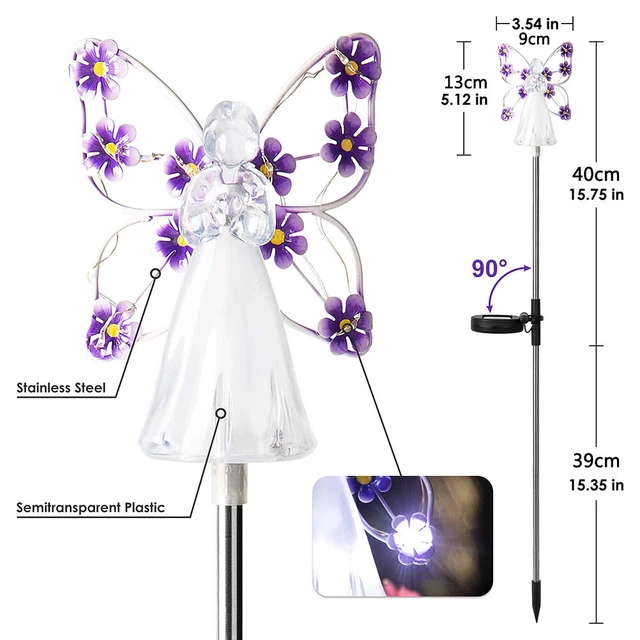 (Pink) 2PCS Angel Solar Lights LED Solar Garden Stake Lights Outdoor