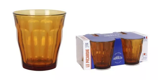 4x Duralex Amber Picardie drinking glasses tumblers 310ml