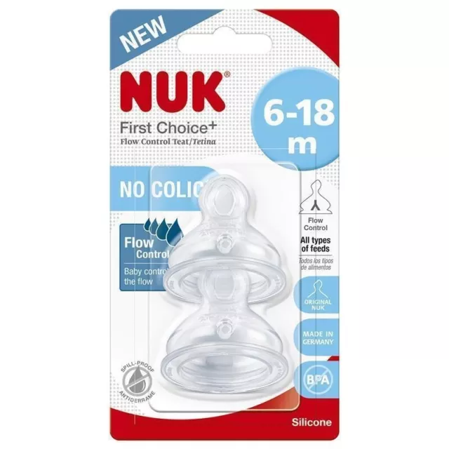 Nuk First Choice+ 6-18 Months Flow Control Teat 2 Pack