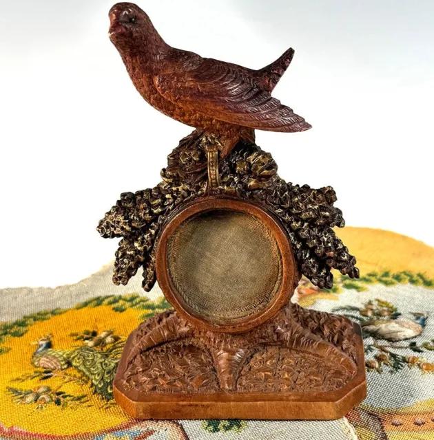 Fine Antique Hand Carved Swiss German Black Forest Pocket Watch Stand with Bird