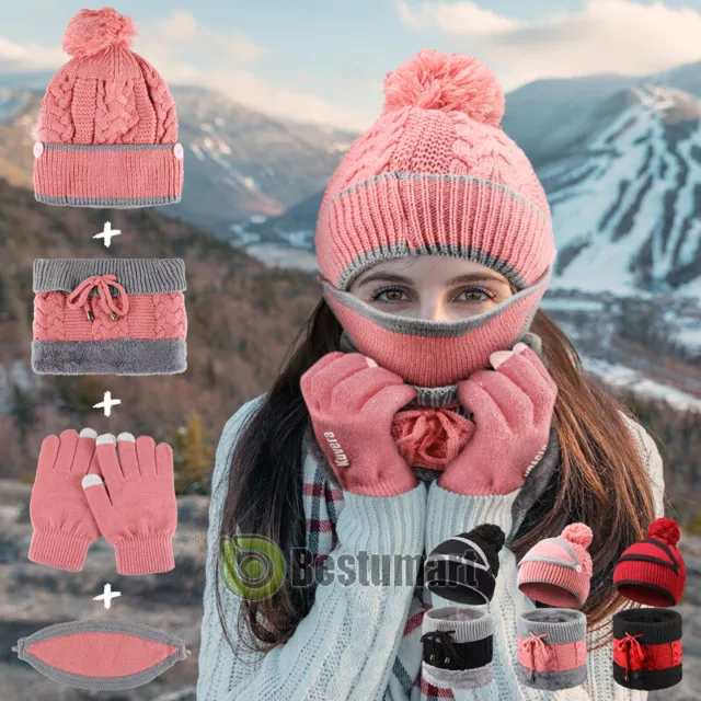 Gorro de Invierno Para Mujer Con Bufanda y Máscara Sombrero Gorro de Punto Calid