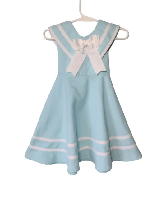 Vintage Rare Editions Infant Girl Sailor Dress Sz 12 mo Aqua Blue Lined Nautical