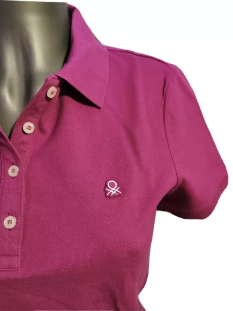 Benetton Damen Polo Shirt T-Shirt blau lila violet rosa Gr.S Baumwolle kurzarm 2