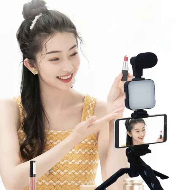 Recording Smartphone Camera Video Kit LED Light Portable With Microphone