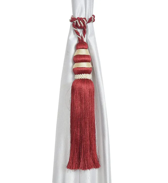 Beautiful Polyester Tassel Rope Curtain Tieback Maroon Double Lace set of 2 Pcs 2