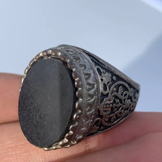 Ancient Silver Color Ring With Black Stone Amazing Artifact