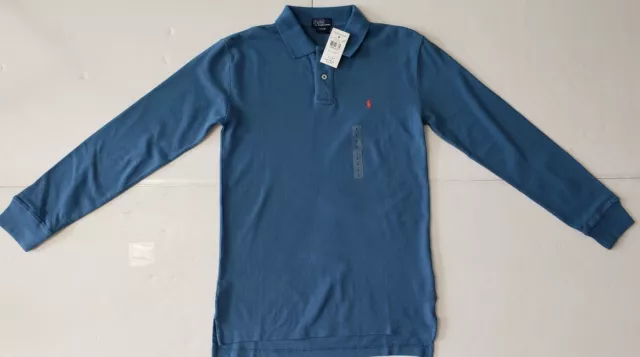 Polo À Manches Longues Ralph Lauren Boys Pony Maille Neuf Avec Étiquettes Bleu Essence #104