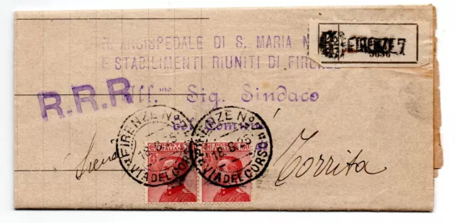 1925 Regno Coppia Michetti Cent.60 Su Raccomandata Rrr Atti Piego Da Firenze