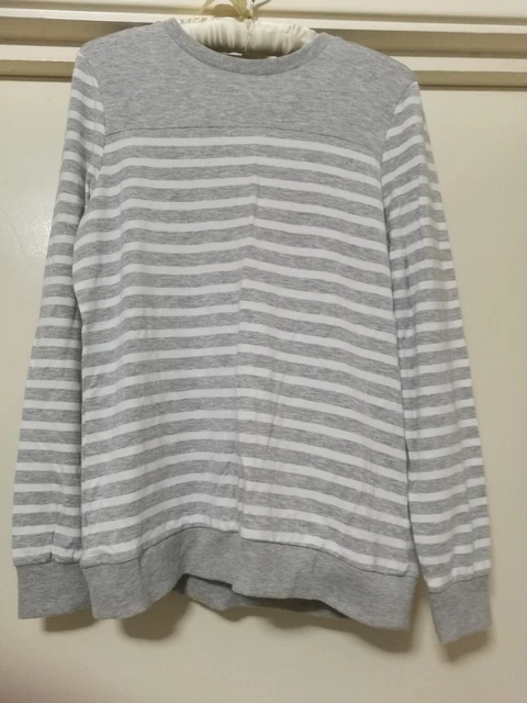 Ladies Long Sleeved Top Size 10 Grey & White Stripes TU