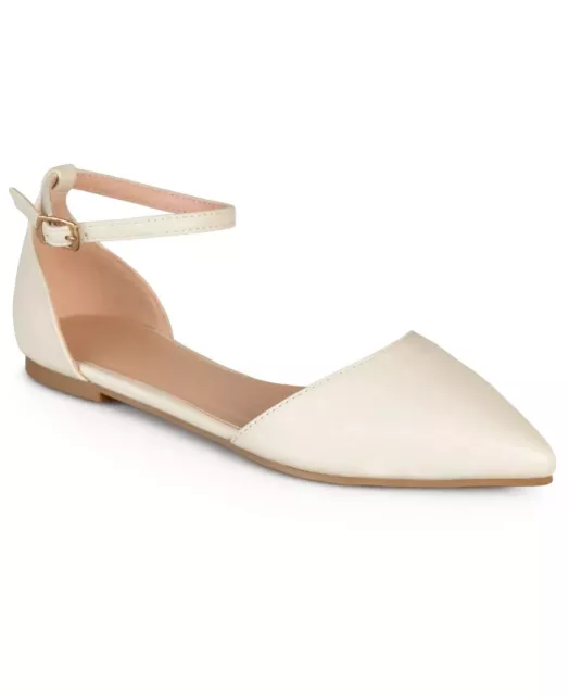 Journee Collection Reba Ankle Strap Pointed Toe Flats Bone Size 7