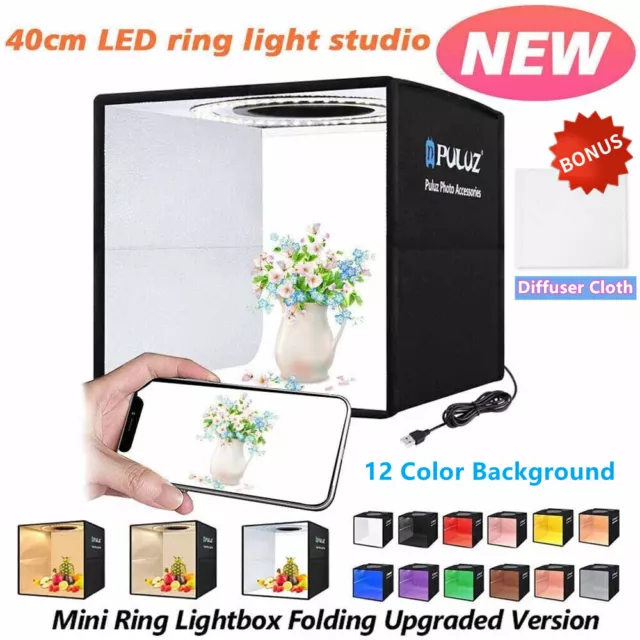 PULUZ Photo Studio Lighting Box Portable Photography Backdrop LED Light Tent UK