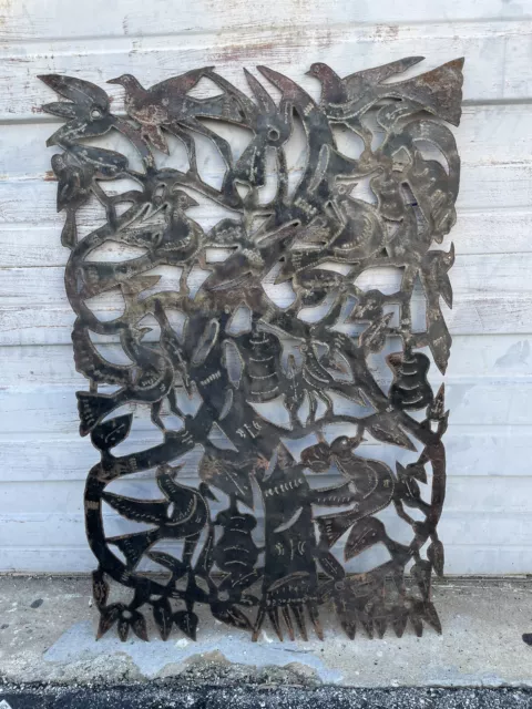 HAITIAN FOLK ART Steel Drum Metal Wall Hanging Tree Of Life W/Birds(Meda  Ulysse) $195.00 - PicClick
