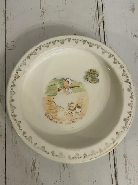 Antique 1919 Holdfast D. F. McNichol Baby Plate Child Dish Baby Bunting Dog Frog