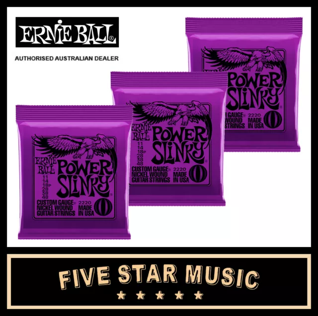 3 Sets Ernie Ball Power Slinky 2220 Electric Guitar Strings 11-48 New E2220