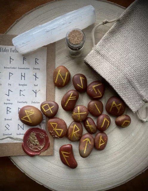 Carved Rune stones - 25 pc set | Elder Futhark | divination tools | natural