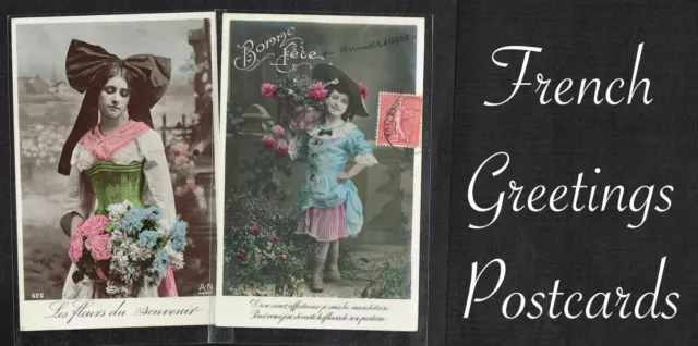 A.N. PARIS ☆ EARLY FRENCH GREETINGS CARDS ☆ 1900s Postcards