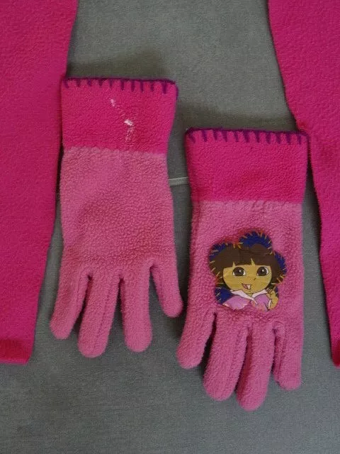 Bonnet écharpe polaire rose fuchsia + paire de gants imprimé Taille 2-3 ans DORA 2