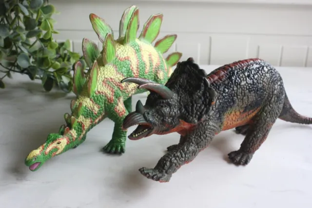 Vintage ELC Early Learning Centre Triceratops & Stegosaur Dinosaur Toy Figure 9"