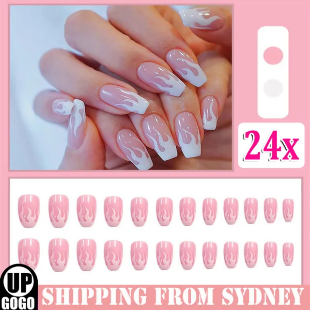 24pcs Press On Nails Glue Gel On False reusable Fake French Nail Tip Multicolor